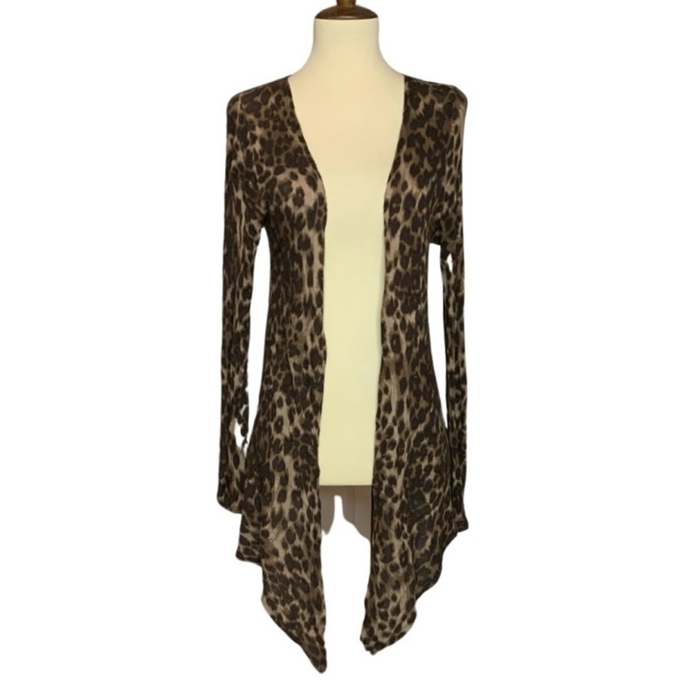 French Laundry roll tab sleeve cardigan duster leopard jaguar print, S - Picture 7 of 7